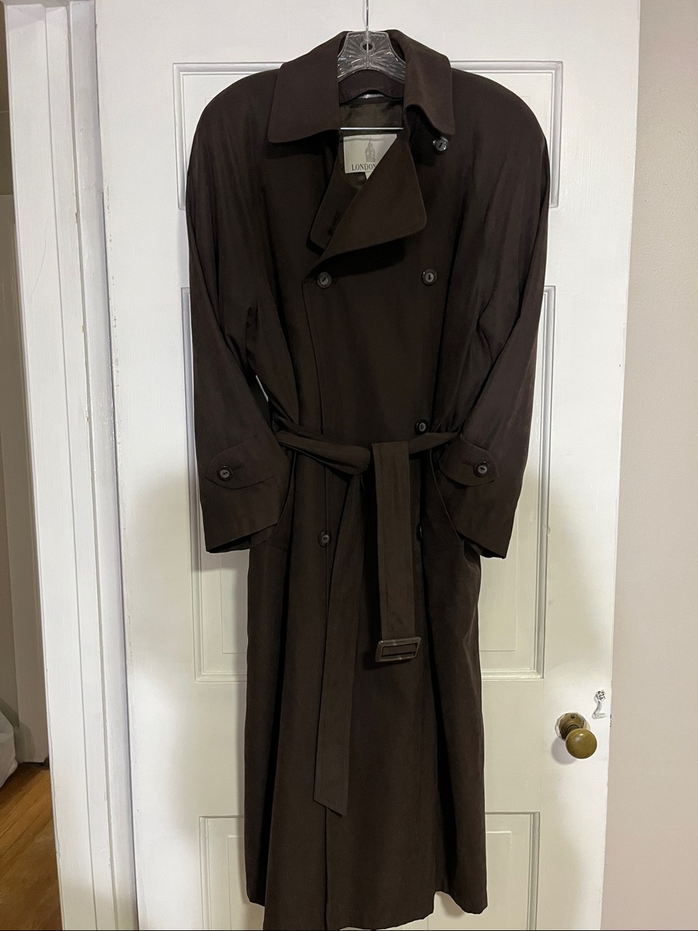 London Fog Double-Breasted Chocolate Brown Trench Coat with Belt